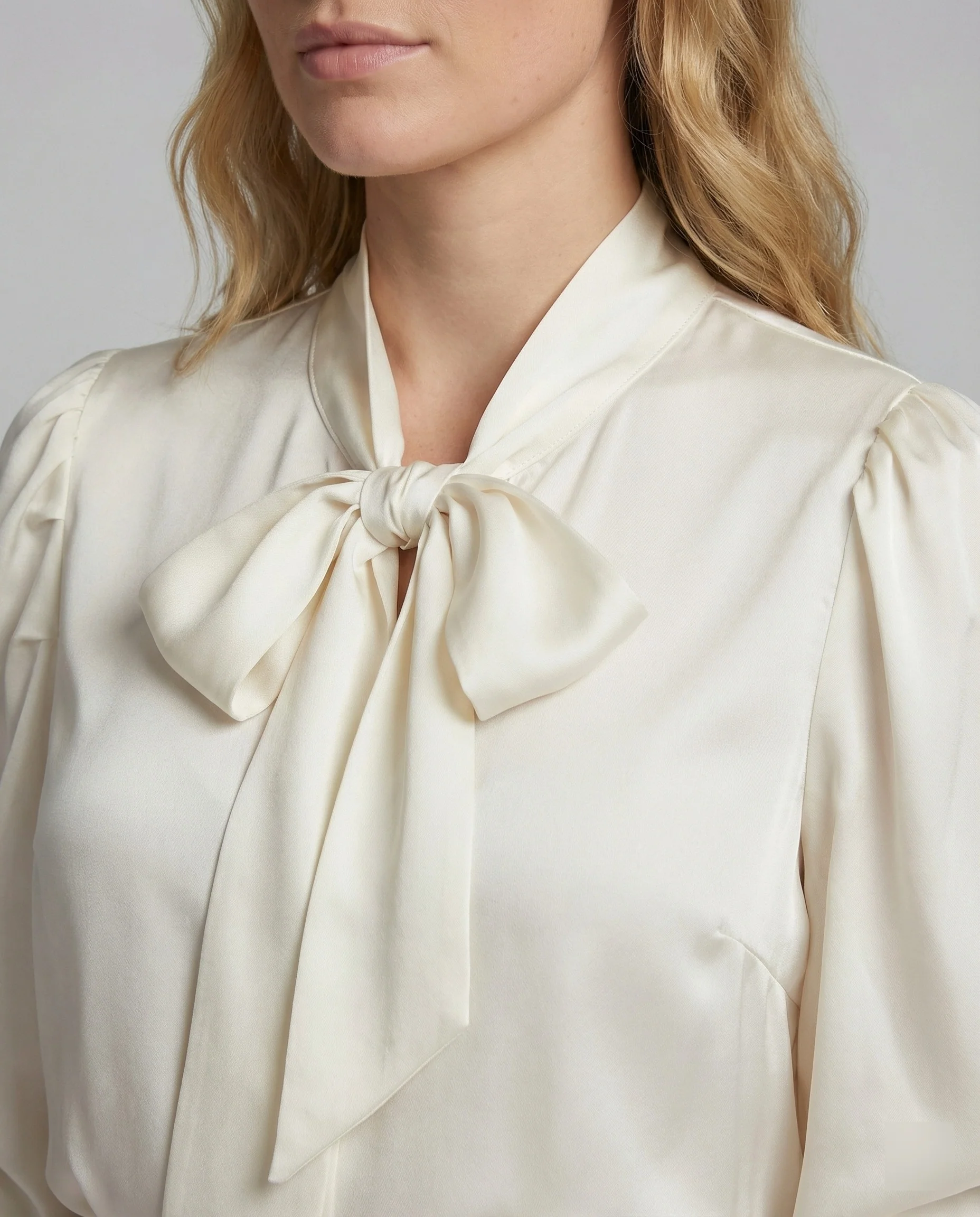 Damen Weißer Polo Sweater Damen elegante Chiffonbluse mit Schleifenkragen und Manschetten - Image 5