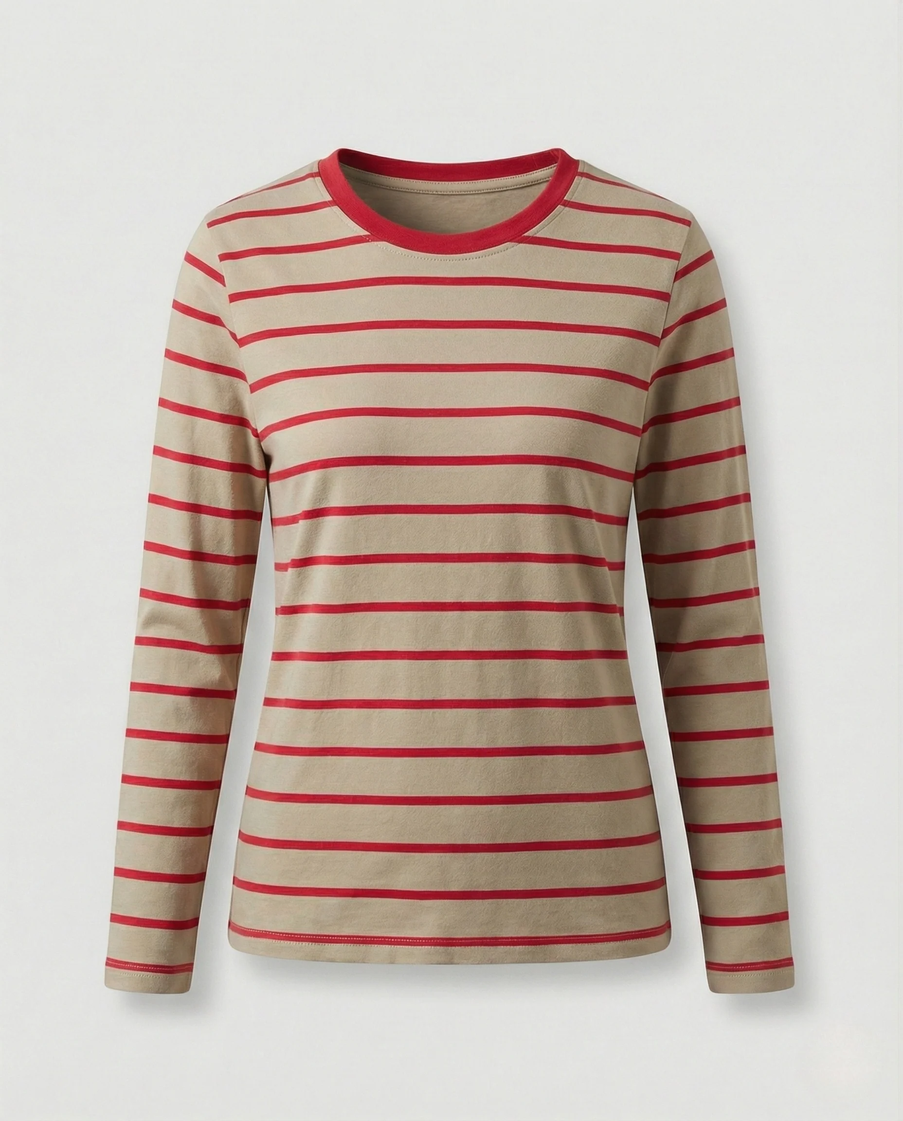 Damen Weißer Strickpullover Slim Fit gestreiftes Langarmshirt aus feinem Baumwolljersey mit Rundhals und schmaler Silhouette Heidi Mode - Image 14