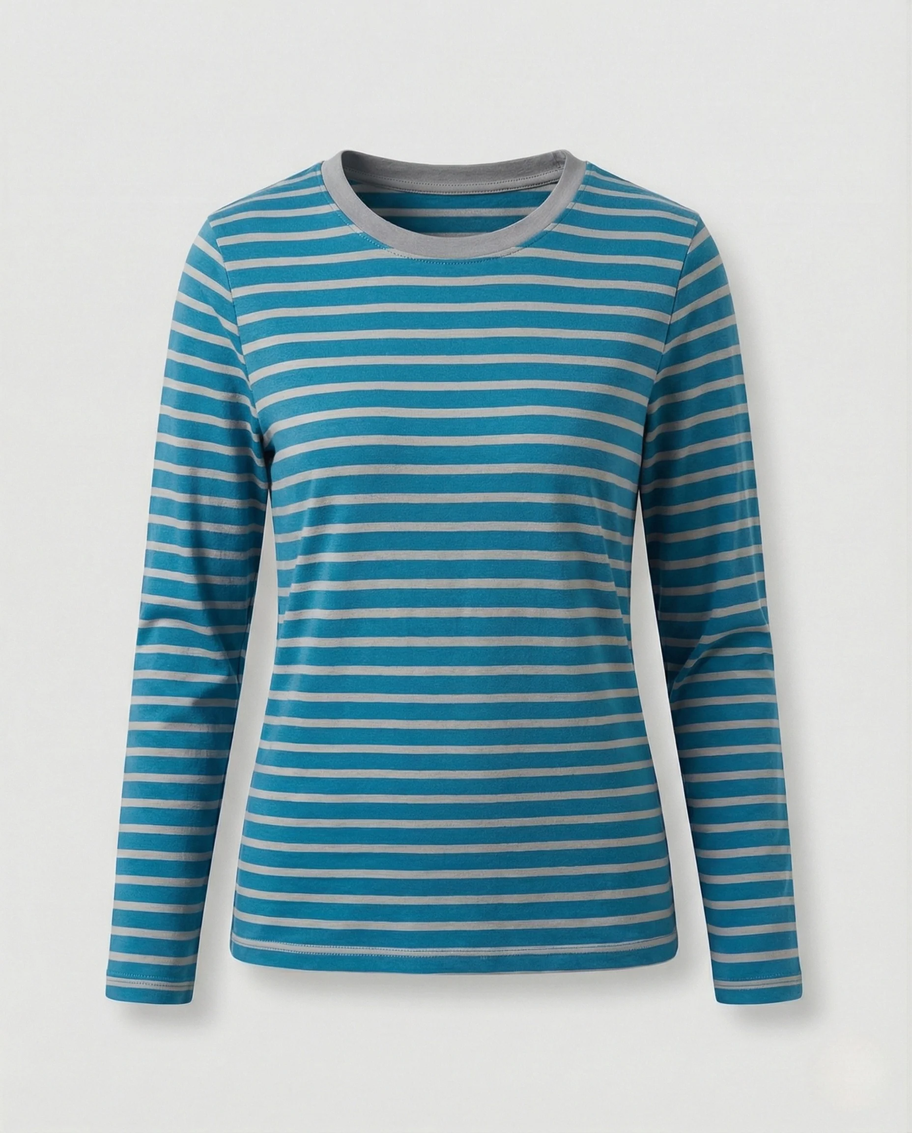 Damen Weißer Strickpullover Slim Fit gestreiftes Langarmshirt aus feinem Baumwolljersey mit Rundhals und schmaler Silhouette Heidi Mode - Image 17
