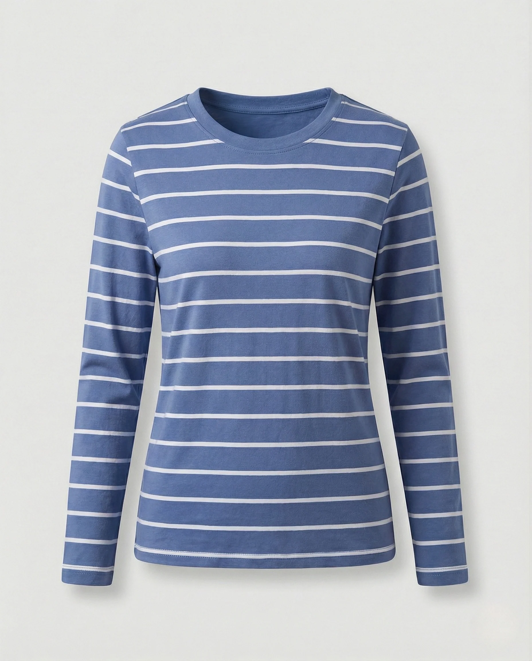 Damen Weißer Strickpullover Slim Fit gestreiftes Langarmshirt aus feinem Baumwolljersey mit Rundhals und schmaler Silhouette Heidi Mode - Image 6
