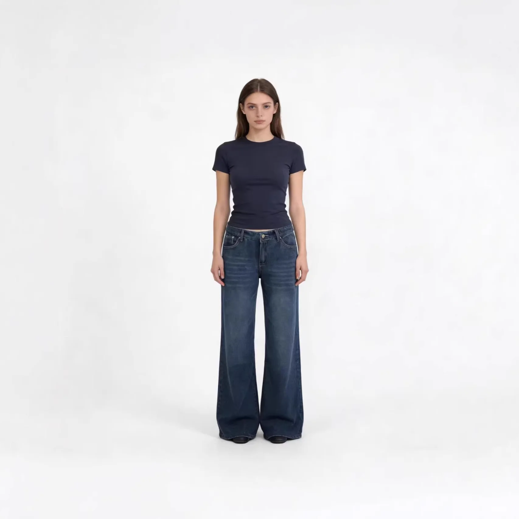 Damen Weite Stretch-Jeans mit High-Waist Passform - Image 4