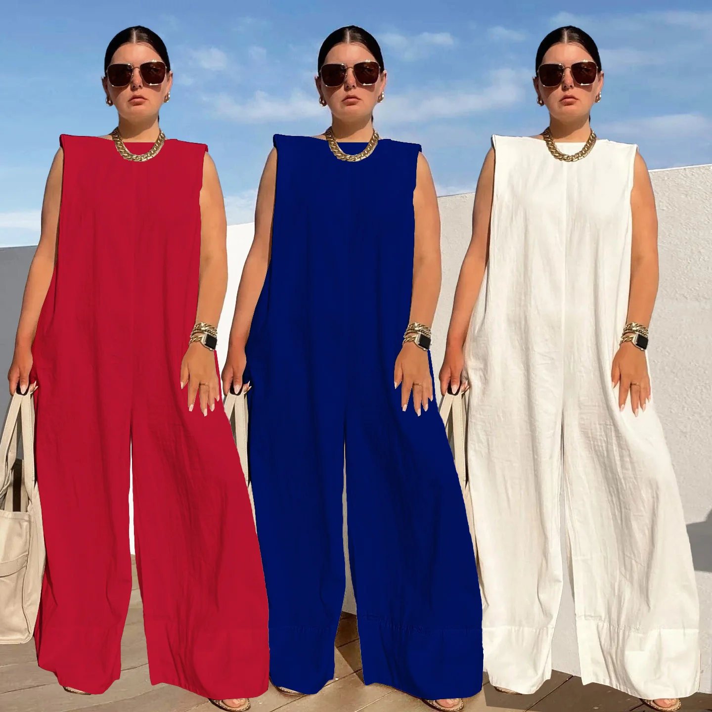 Damen Weit geschnittener Jumpsuit mit Kapuze und tiefer Taille Heidi-Mode - Image 2