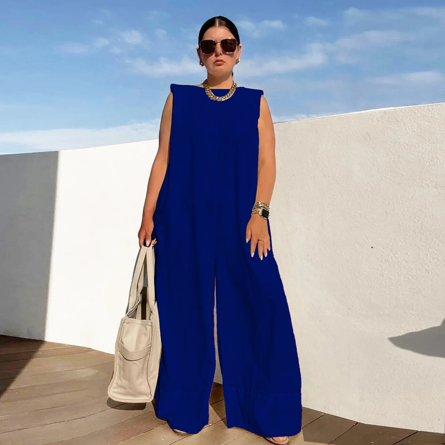 Damen Weit geschnittener Jumpsuit mit Kapuze und tiefer Taille Heidi-Mode - Image 3