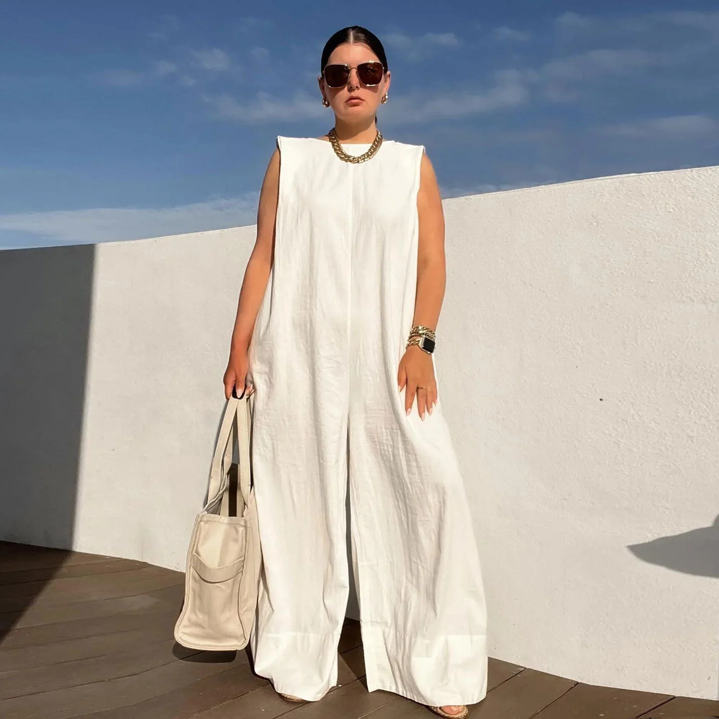 Damen Weit geschnittener Jumpsuit mit Kapuze und tiefer Taille Heidi-Mode - Image 8