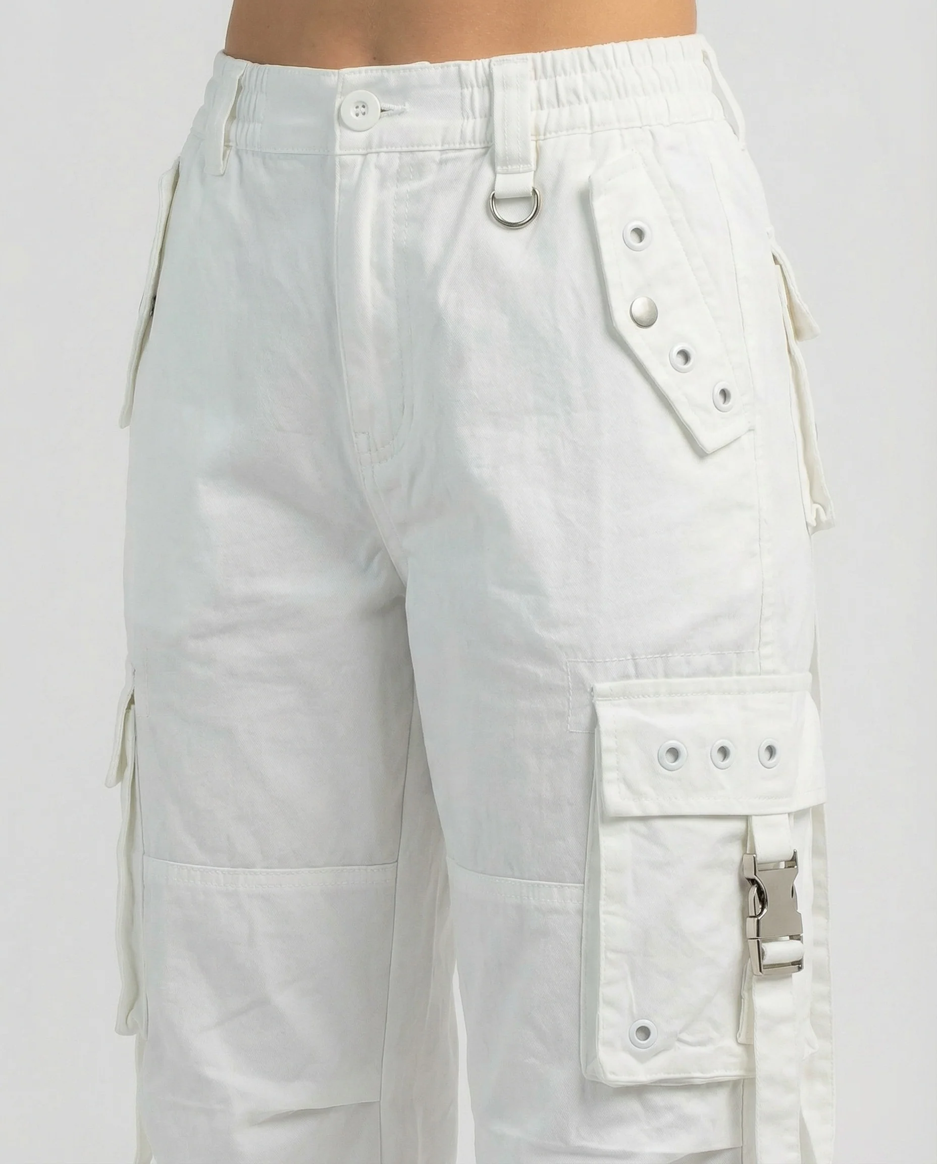 Damen weite Ballon-Cargo-Palazzohose mit seitlichen Klapptaschen Ösen- und Schnallenapplikationen Kordelbund Heidi-Mode - Image 3