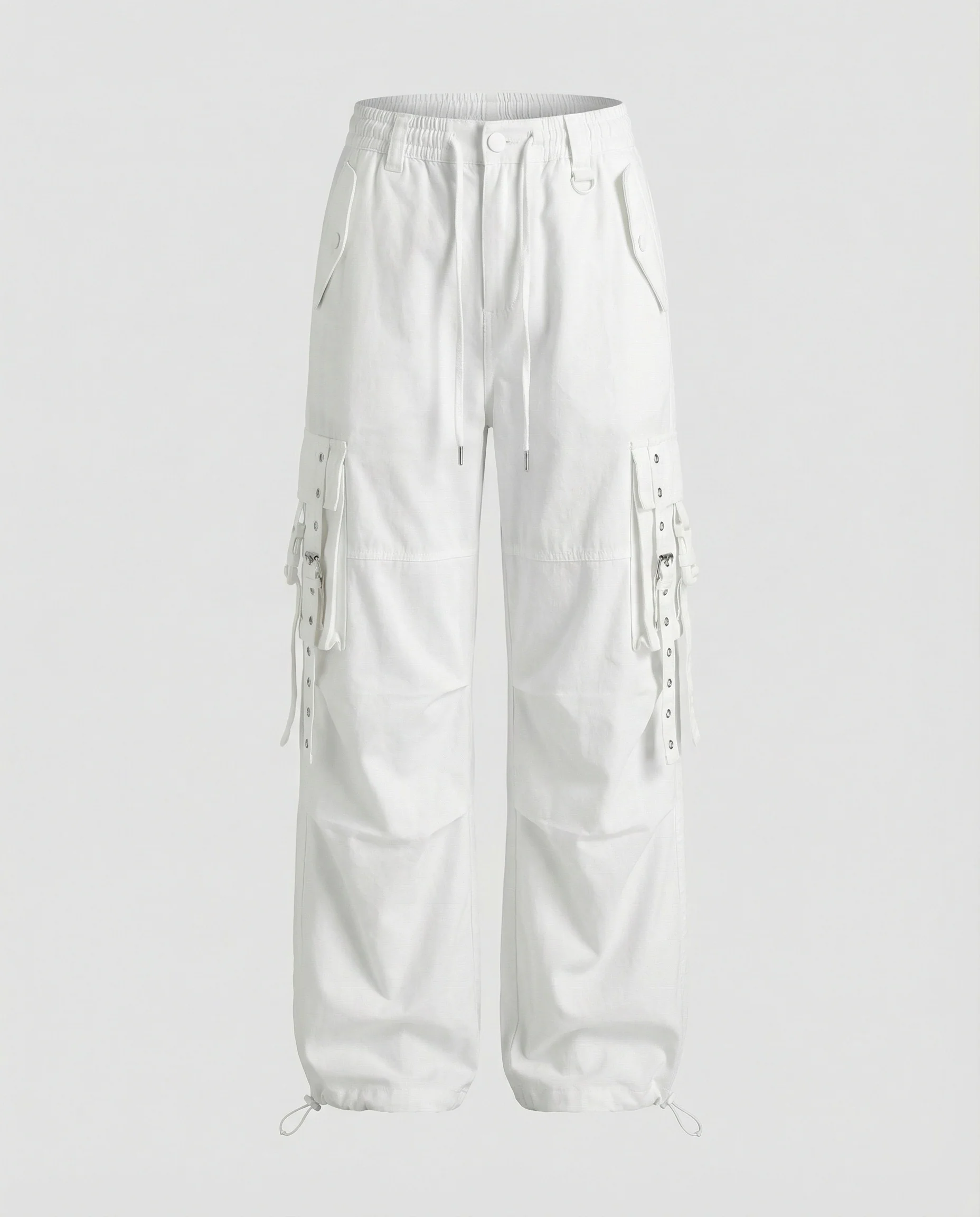 Damen weite Ballon-Cargo-Palazzohose mit seitlichen Klapptaschen Ösen- und Schnallenapplikationen Kordelbund Heidi-Mode - Image 5