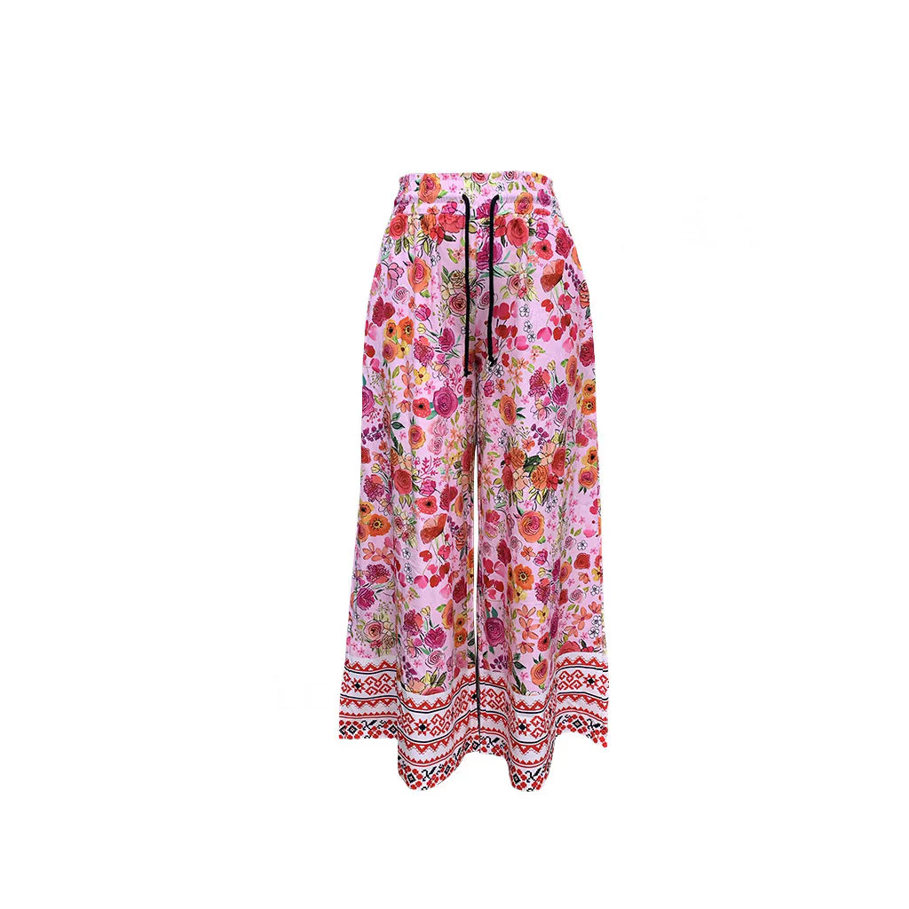 Damen Weite Blumenhose mit Elastischem Bund und Praktischen Taschen Heidi-Mode - Image 2