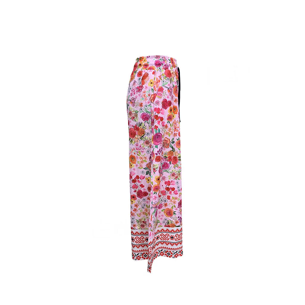Damen Weite Blumenhose mit Elastischem Bund und Praktischen Taschen Heidi-Mode - Image 3