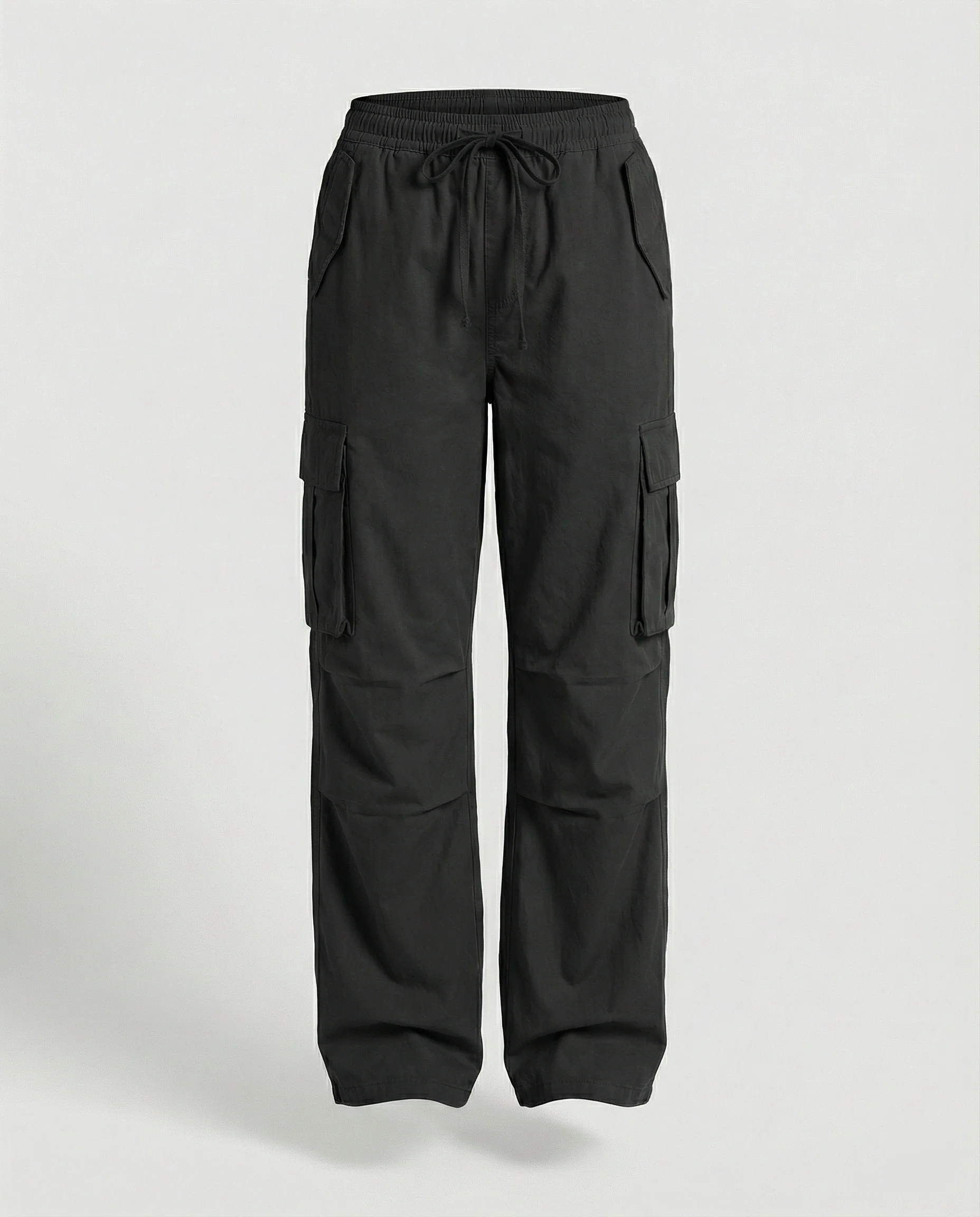 Damen weite Cargo-Hose im Retro-Utility-Stil mit hochgeschnittenem Bund Tunnelzug Mehrfachklappentaschen und verstellbaren Seitenschlaufen Heidi-Mode - Image 12