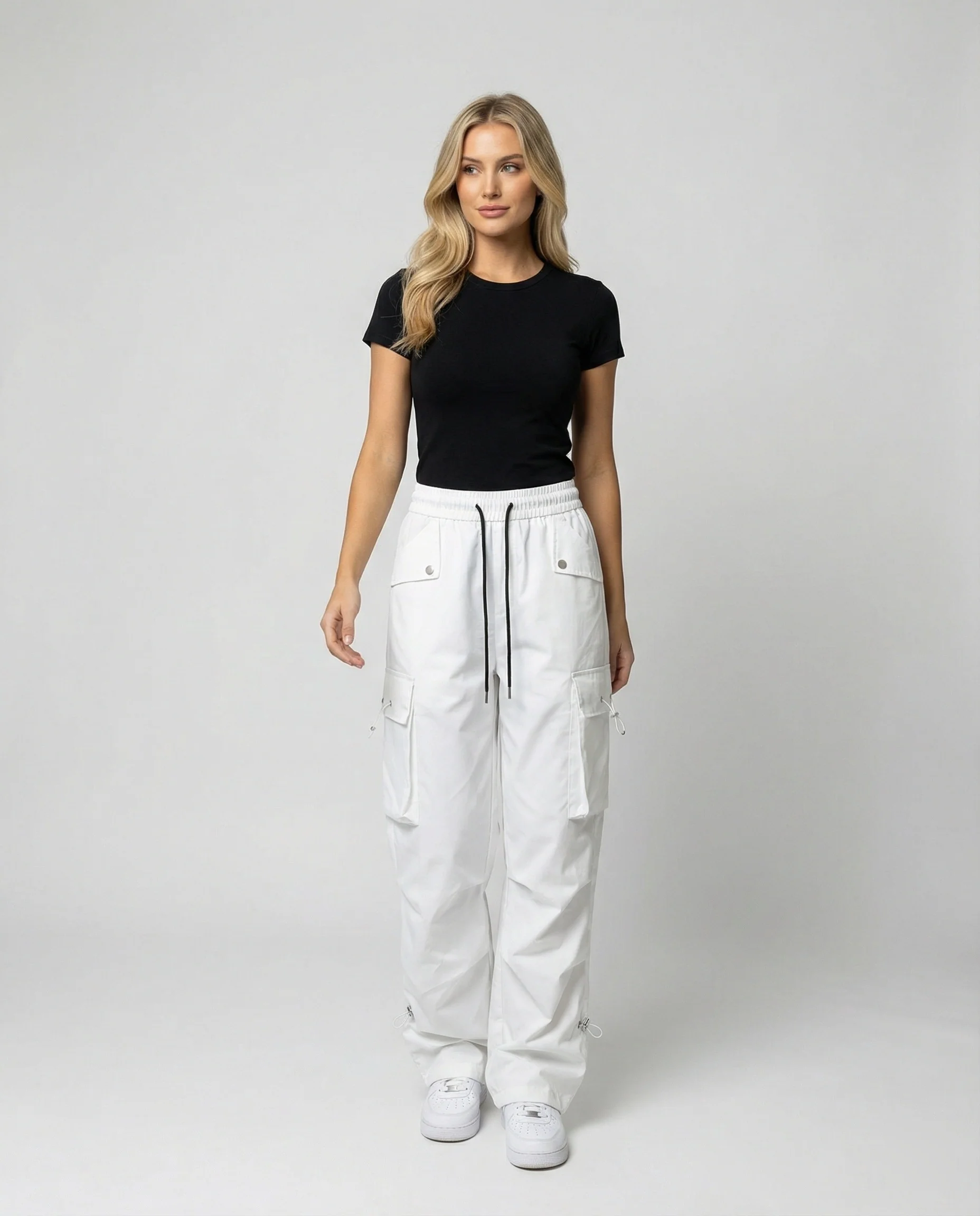 Damen nan weite Cargo-Hose mit elastischem Bund, großen Klappentaschen und verstellbarem Saum Heidi-Mode - Image 2