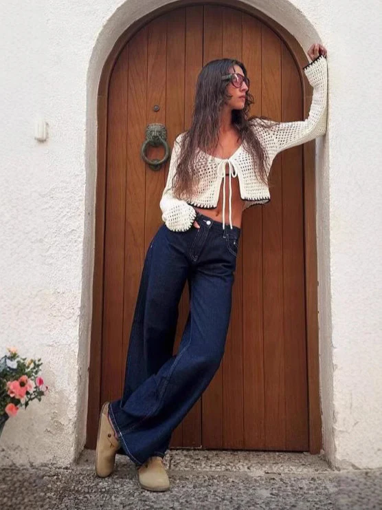 Damen Weite High-Waist Jeanshose im trendigen Schnitt Heidi-Mode