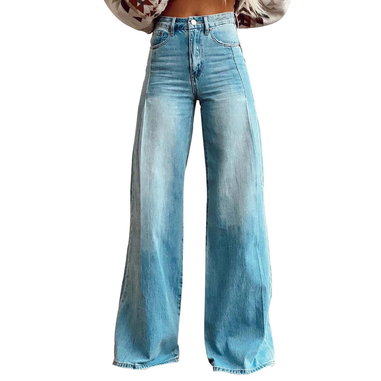 Damen Weite Hochtaillierte Jeans mit markanten Nähten - Image 6