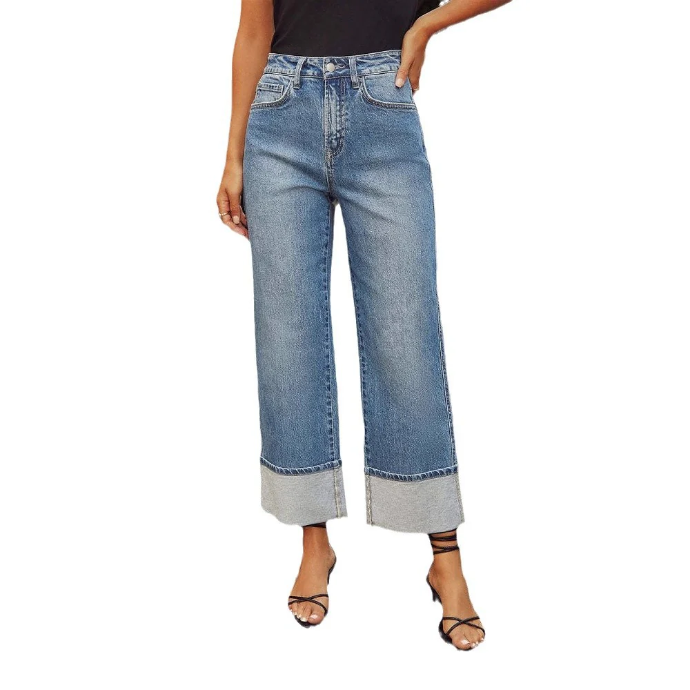 Damen Weite Jeans im modernen cropped Stil mit Kontrastabschlüssen Heidi-Mode - Image 4