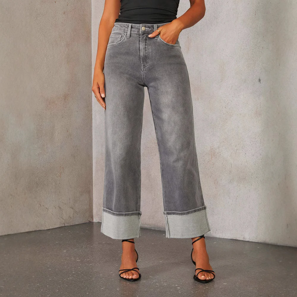 Damen Weite Jeans im modernen cropped Stil mit Kontrastabschlüssen Heidi-Mode - Image 7