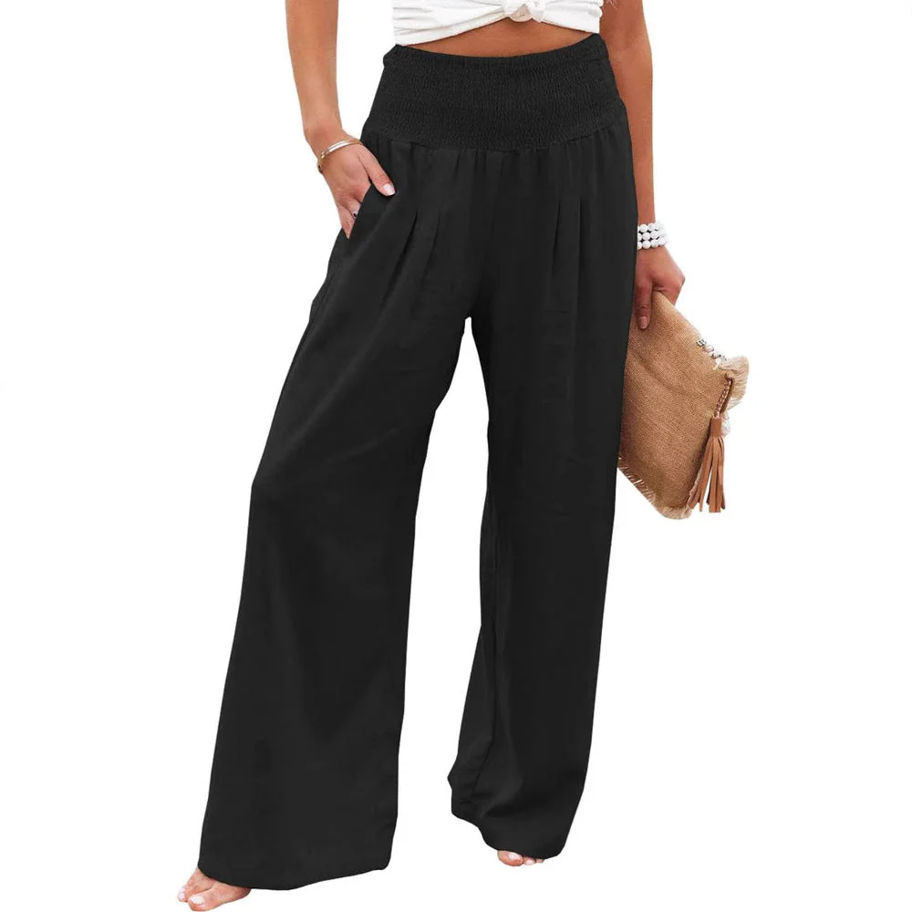Damen Weite Leinenhose mit Elastischem Bund und Falten Heidi-Mode - Image 10