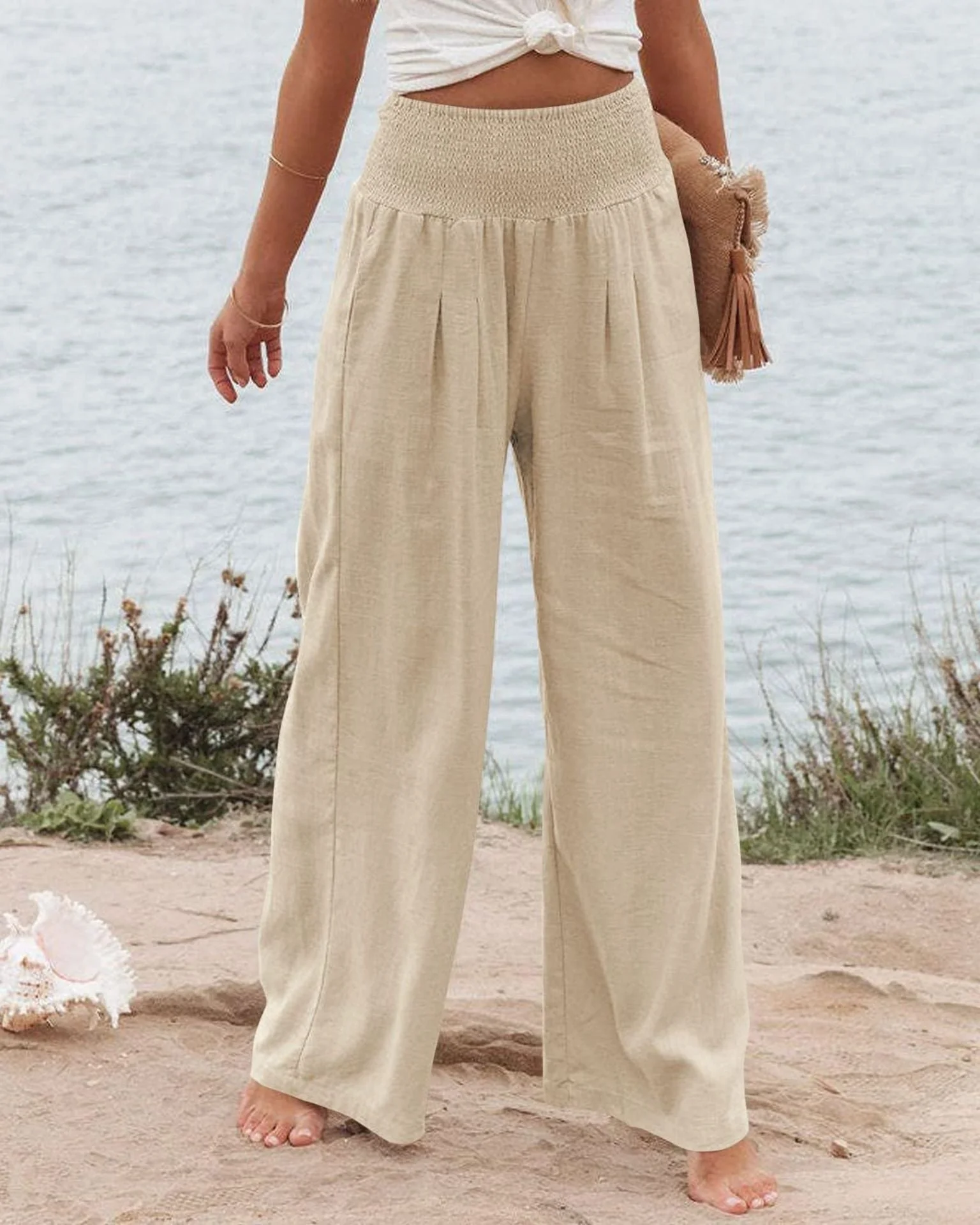 Damen Weite Leinenhose mit Elastischem Bund und Falten Heidi-Mode - Image 5
