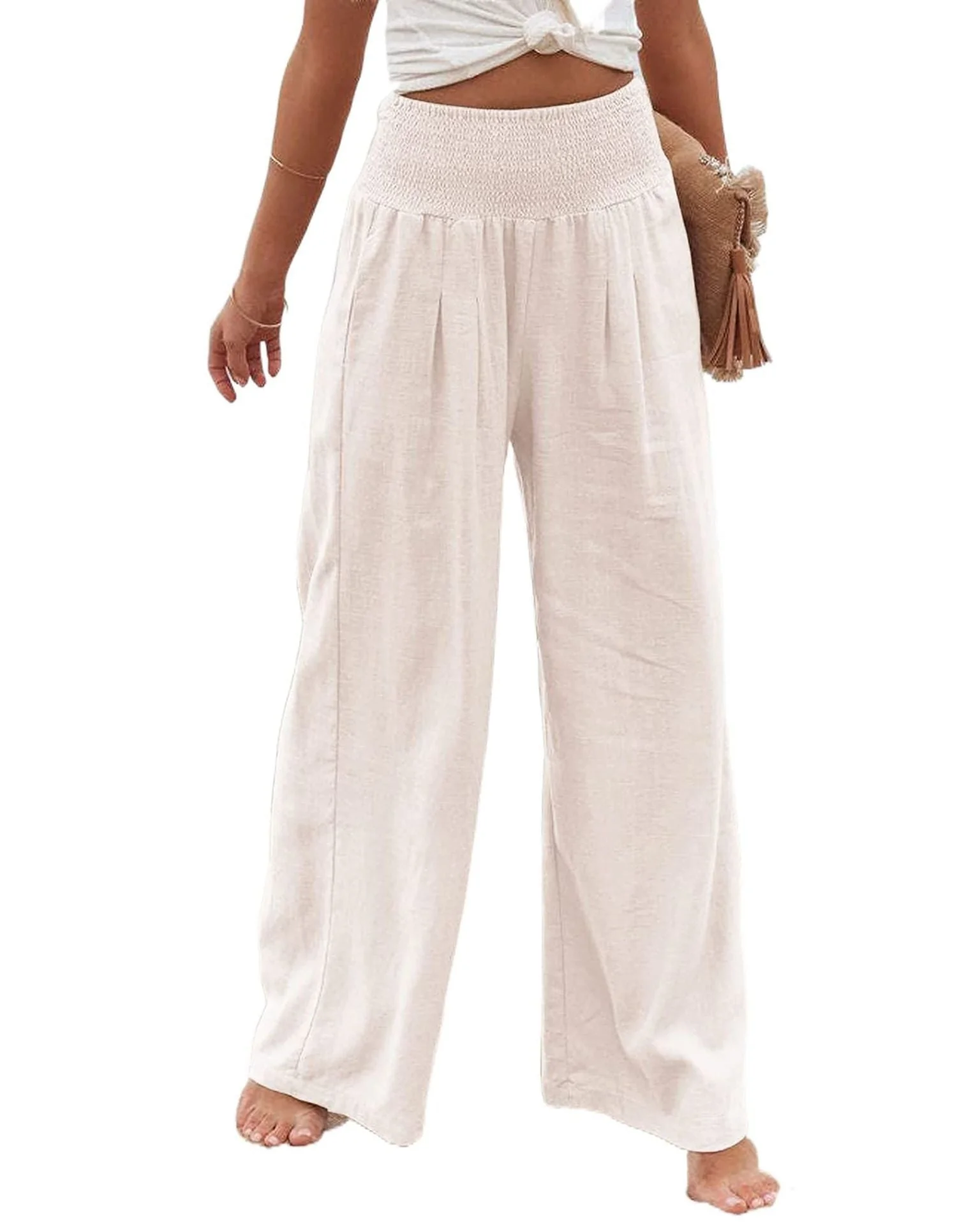 Damen Weite Leinenhose mit Elastischem Bund und Falten Heidi-Mode - Image 8