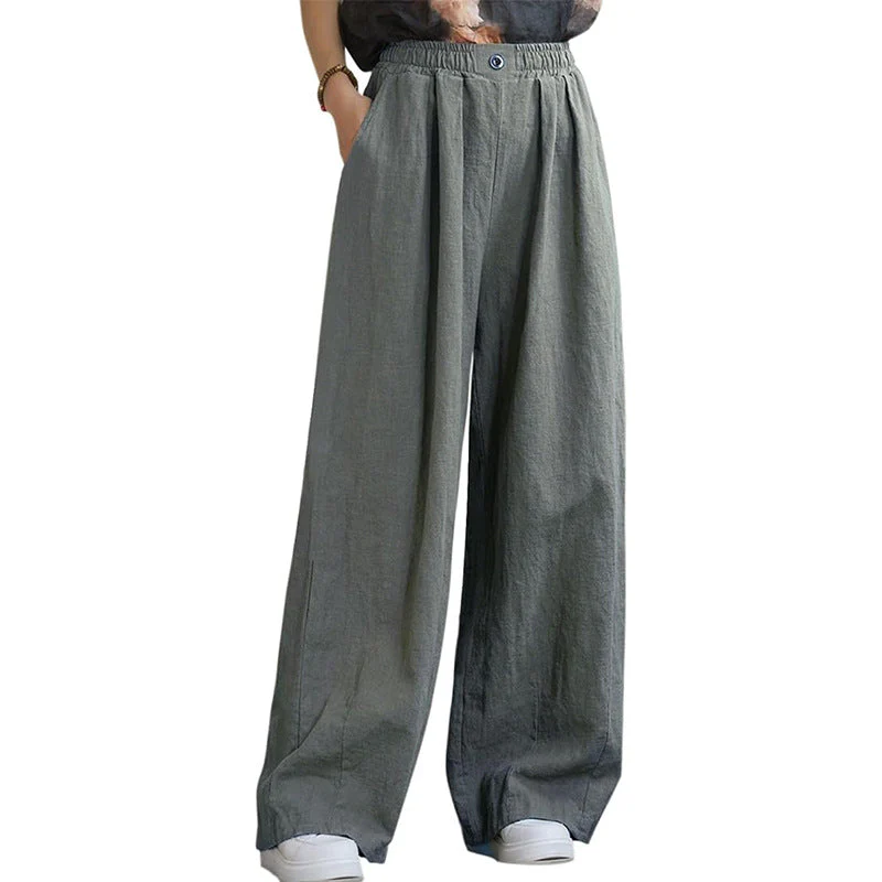 Damen Weite Leinenhose mit Elastischem Bund und Femininen Falten Heidi-Mode - Image 2
