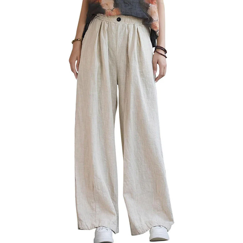 Damen Weite Leinenhose mit Elastischem Bund und Femininen Falten Heidi-Mode - Image 3