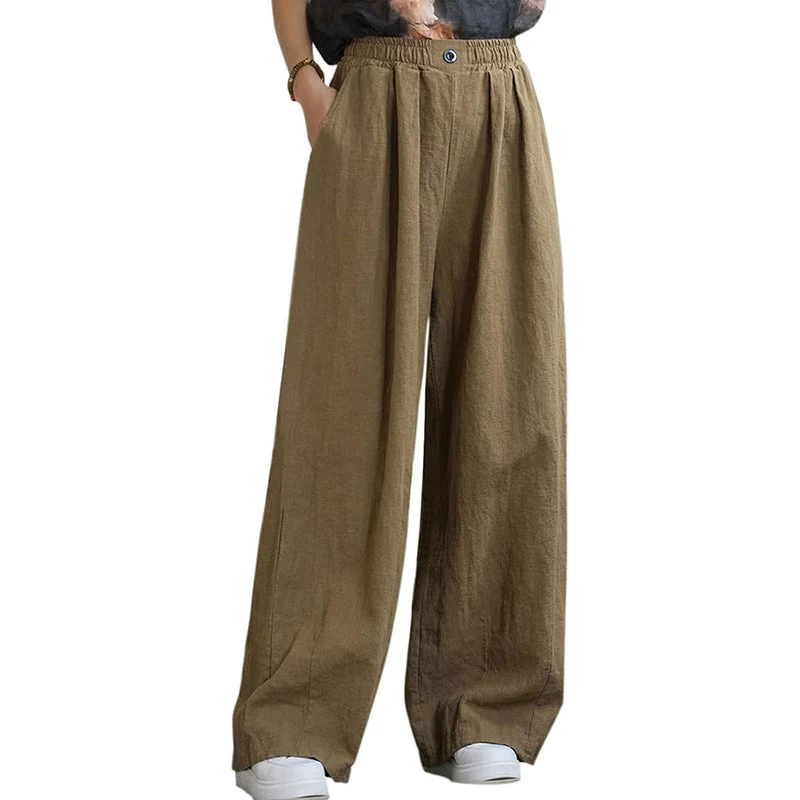 Damen Weite Leinenhose mit Elastischem Bund und Femininen Falten Heidi-Mode - Image 4