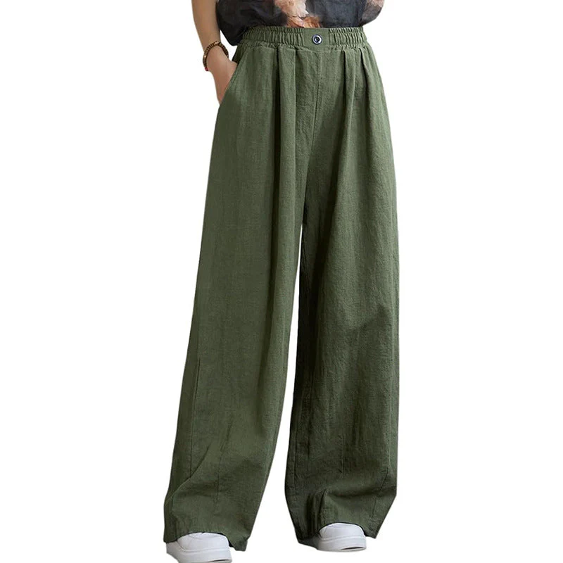 Damen Weite Leinenhose mit Elastischem Bund und Femininen Falten Heidi-Mode - Image 6