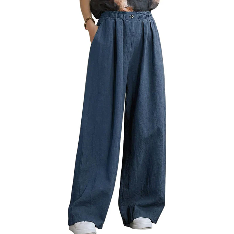 Damen Weite Leinenhose mit Elastischem Bund und Femininen Falten Heidi-Mode - Image 8