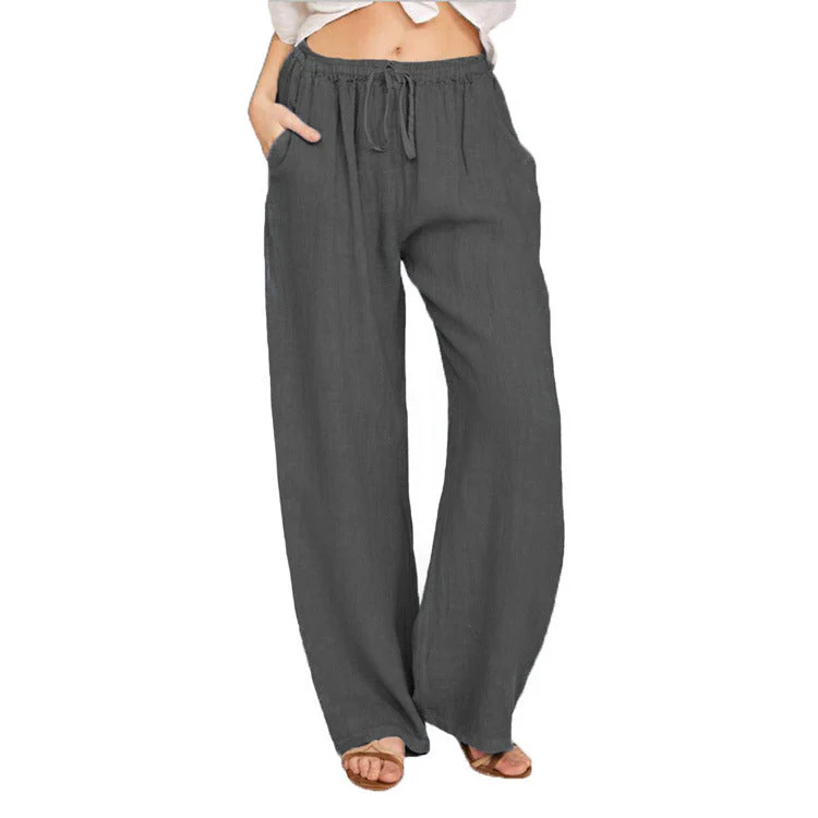 Damen Weite Leinenhose mit Elastischem Bund und Praktischen Taschen Heidi-Mode - Image 10
