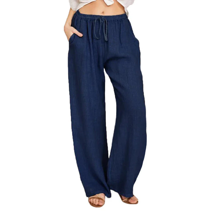 Damen Weite Leinenhose mit Elastischem Bund und Praktischen Taschen Heidi-Mode - Image 3