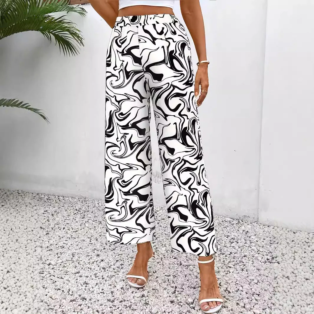 Damen Weite Palazzo-Hose mit Modernem Marmorprint und Elastischem Bund Heidi-Mode - Image 2