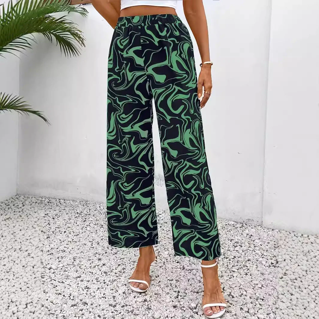 Damen Weite Palazzo-Hose mit Modernem Marmorprint und Elastischem Bund Heidi-Mode - Image 3