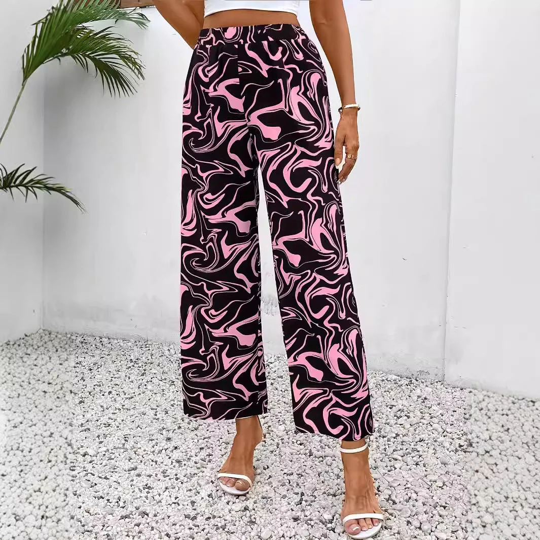 Damen Weite Palazzo-Hose mit Modernem Marmorprint und Elastischem Bund Heidi-Mode - Image 4