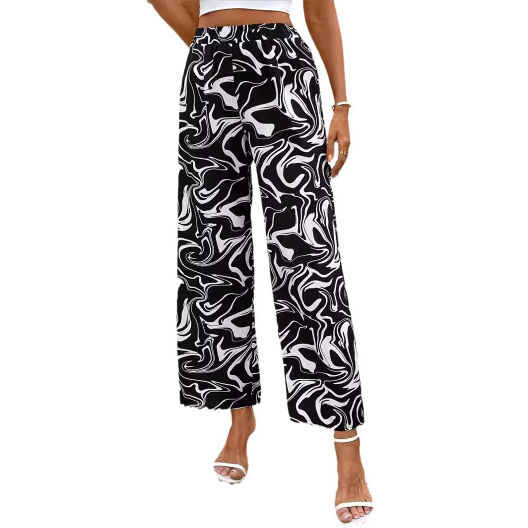 Damen Weite Palazzo-Hose mit Modernem Marmorprint und Elastischem Bund Heidi-Mode - Image 5