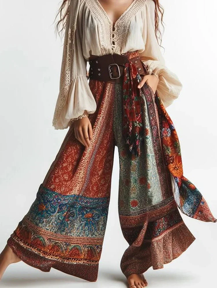 Damen Weite Palazzohose mit Buntem Mandala-Design und Hohem Bund Heidi-Mode - Image 3