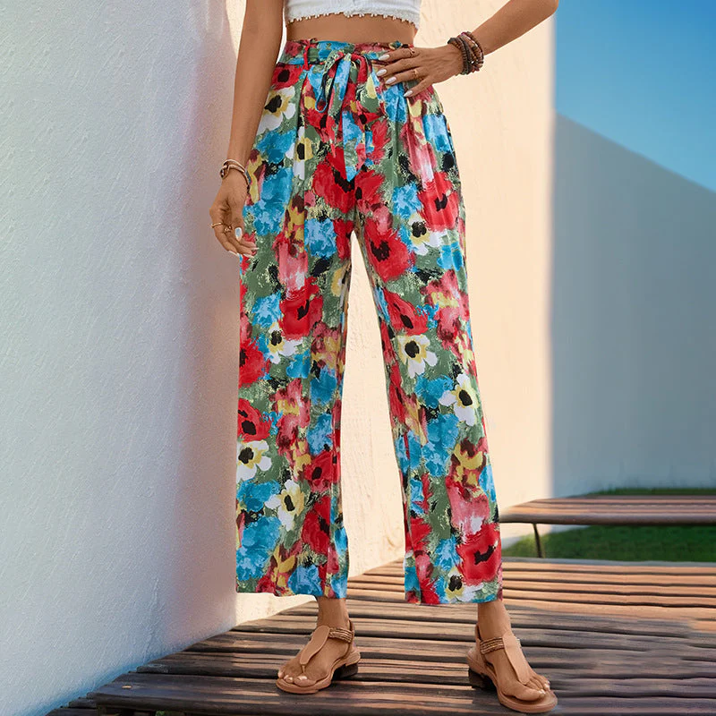 Damen Weite Sommerhose mit Buntem Blumenmuster und Elastischem Bund Heidi-Mode - Image 2