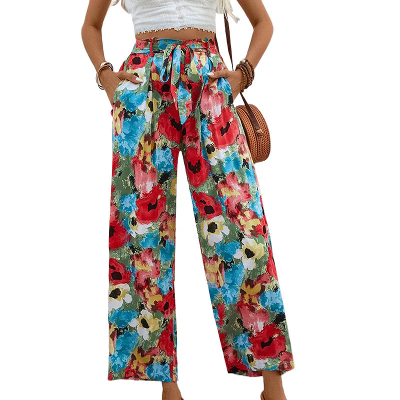 Damen Weite Sommerhose mit Buntem Blumenmuster und Elastischem Bund Heidi-Mode - Image 5