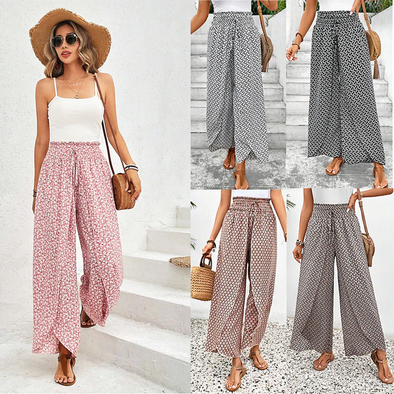 Damen Weite Sommerhose mit Elastischem Bund und Floralem Design Heidi-Mode