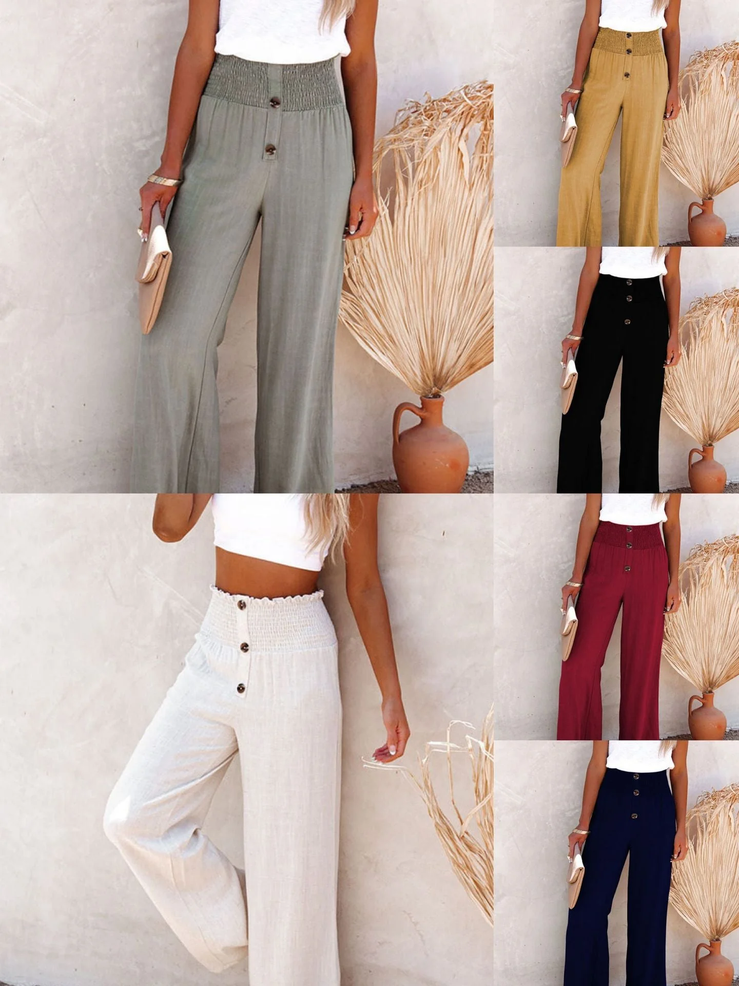 Damen Weite Sommerhose mit Elastischem Bund und Praktischen Knopfdetails Heidi-Mode