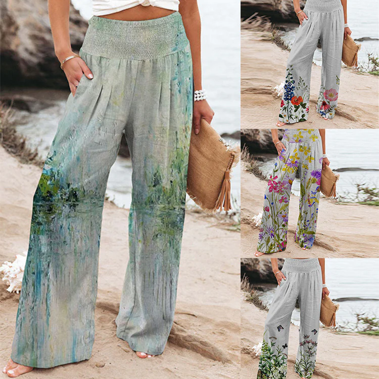 Damen Weite Sommerhose mit floralen Designs und elastischem Bund Heidi-Mode