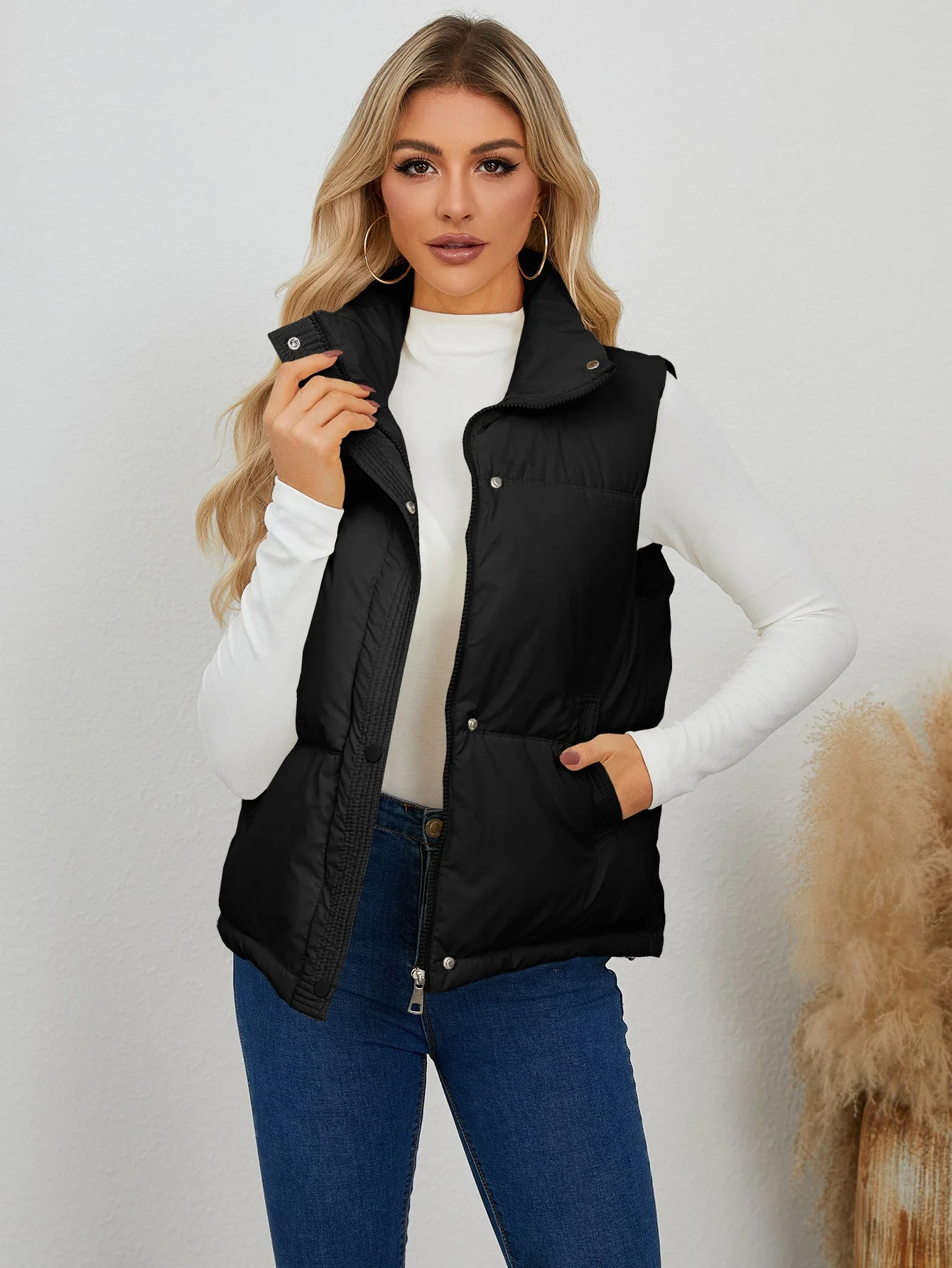 Damen Weste mit Hohem Kragen und Praktischen Taschen Heidi-Mode - Image 3