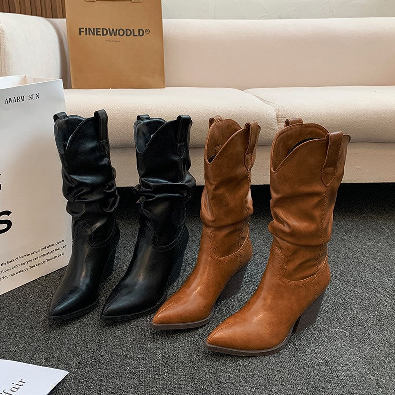 Damen Western-Stiefel Aus Elegantem Wildleder mit Hohem Absatz Heidi-Mode - Image 3