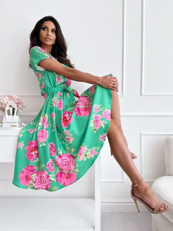 Damen Wickelkleid mit eleganter Blumenmusterung und Taillengürtel Heidi-Mode - Image 6