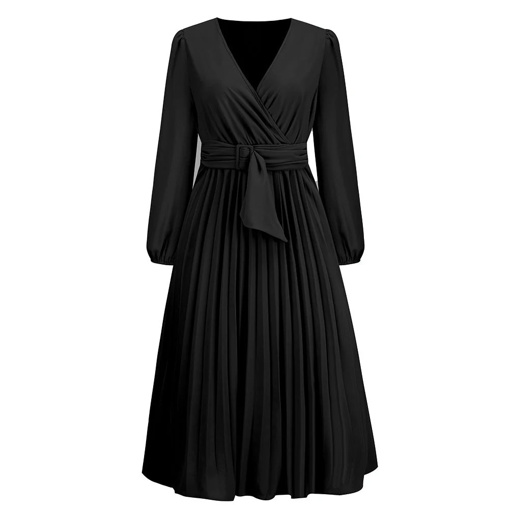 Damen Wickelkleid mit Plissee-Design und Eleganter Taillengürtel Heidi-Mode - Image 10