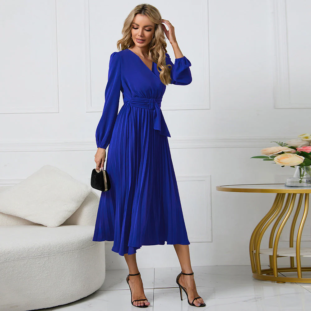 Damen Wickelkleid mit Plissee-Design und Eleganter Taillengürtel Heidi-Mode - Image 4