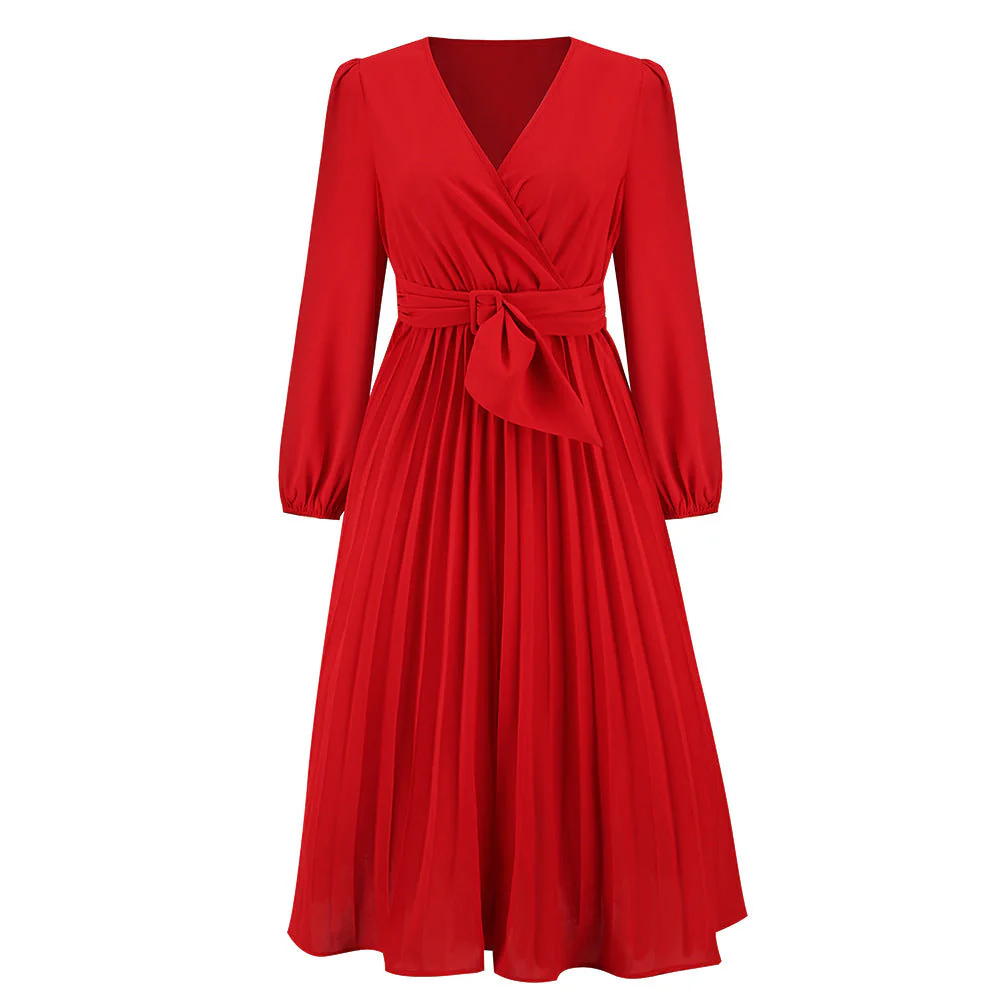 Damen Wickelkleid mit Plissee-Design und Eleganter Taillengürtel Heidi-Mode - Image 9