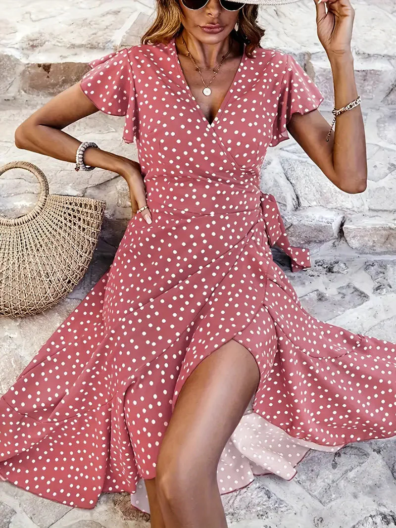 Damen Wickelkleid mit Punkten und Verspieltem Rockaufschlag Heidi-Mode - Image 8