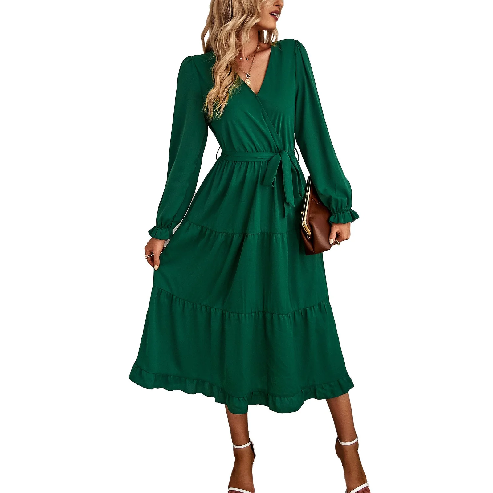 Damen Wickelkleid mit Rüschen und Taillengürtel Heidi-Mode - Image 5