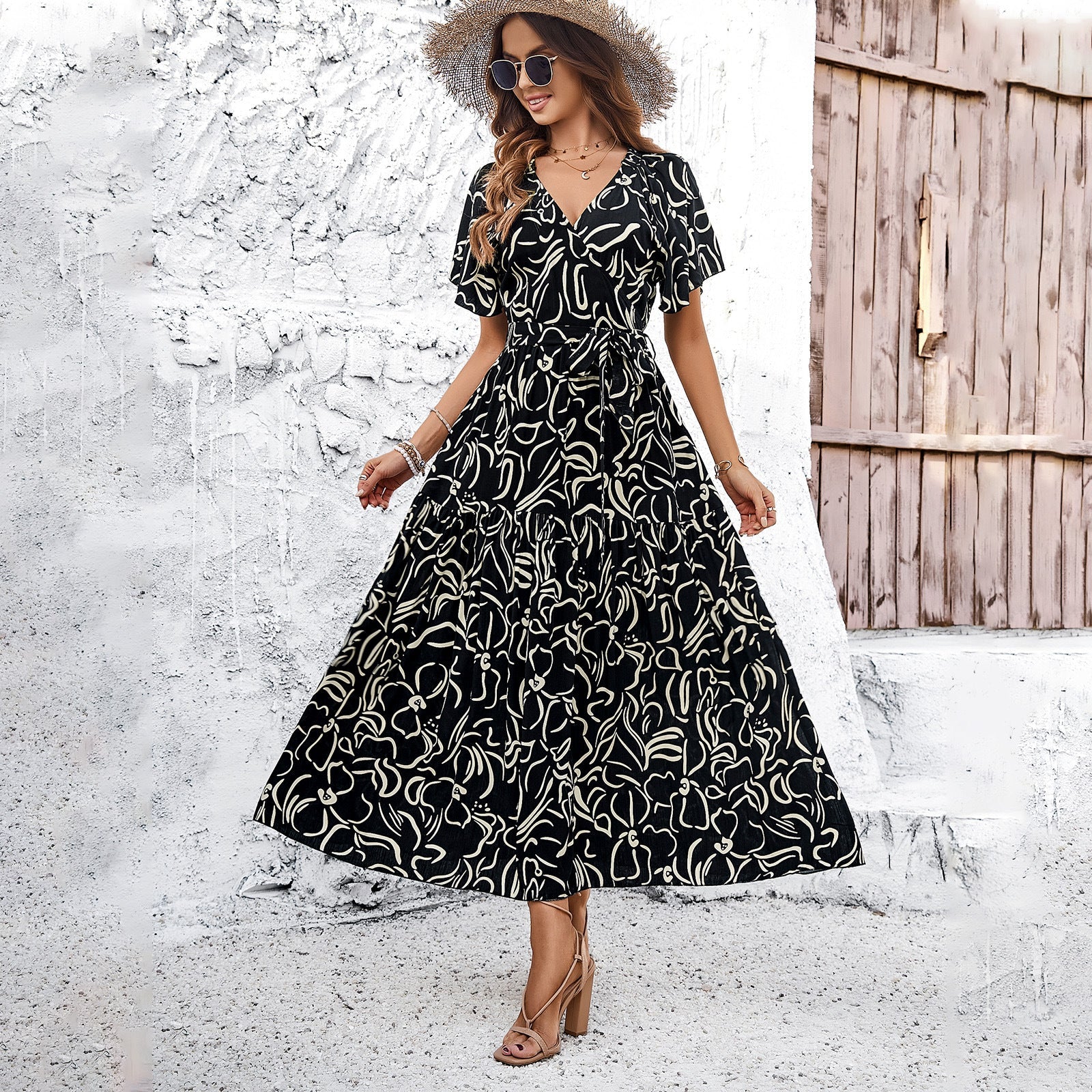 Damen Wickelkleid mit Voluminösen Ärmeln und Verspieltem Muster Heidi-Mode - Image 3