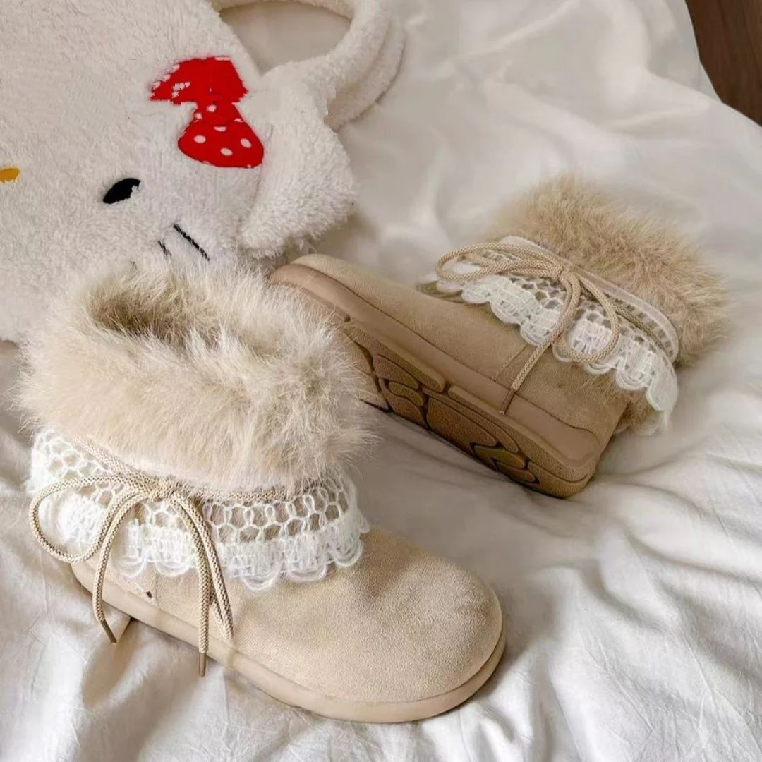 Damen Winter Stiefel mit flauschigem Kragen und elegantem Spitzenbesatz Heidi Mode - Image 4