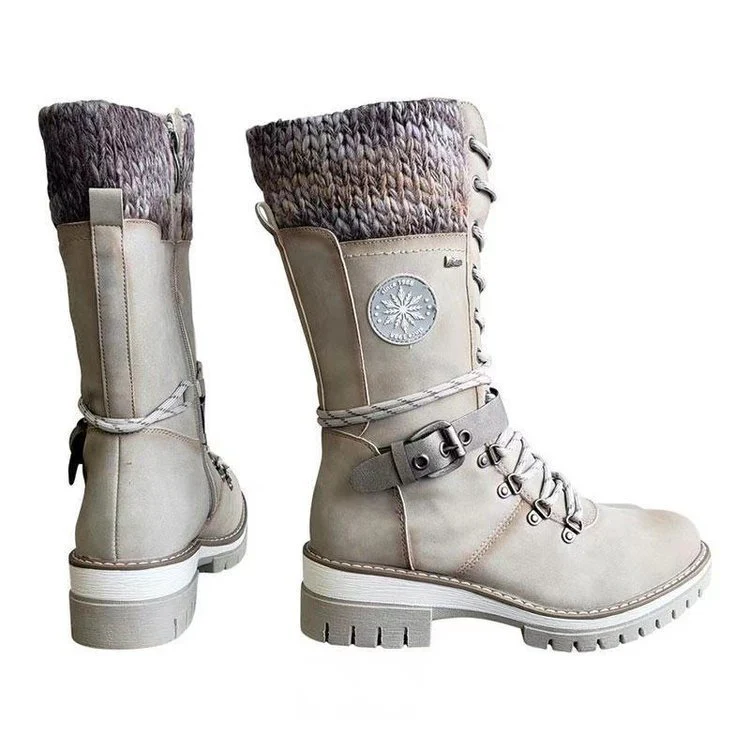 Damen winterliche Schnürstiefel mit kuscheligem Strickkragen und robustem Sohlenprofil Heidi Mode