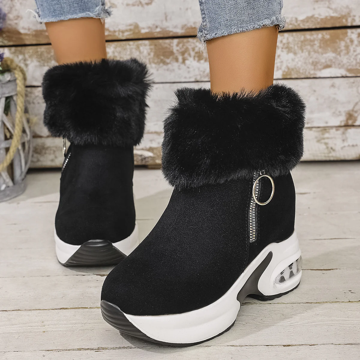 Damen Winterliche Sneaker-Stiefel mit flauschigem Kunstfellkragen und innovativer Sohle Heidi Mode - Image 2